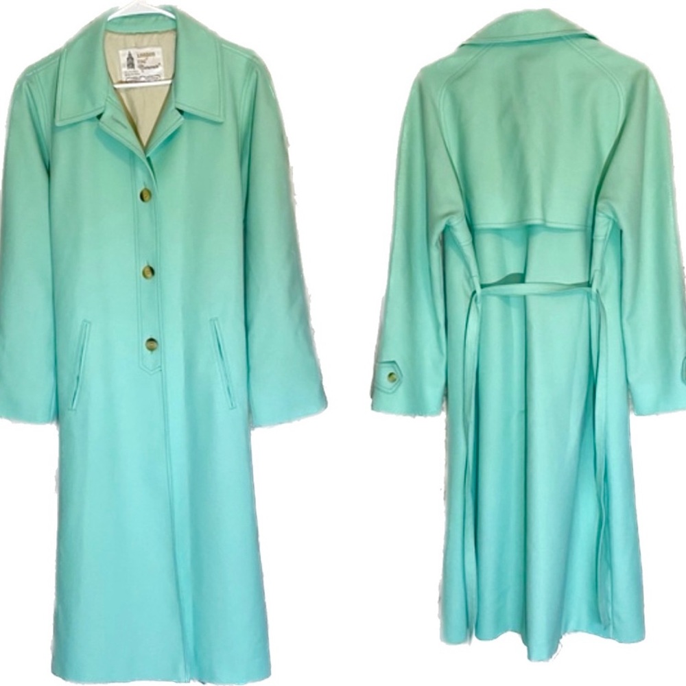 London Fog Mint Green 60s 70s Vintage Polyester Trench Coat